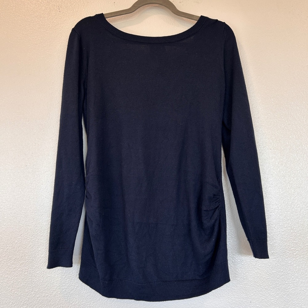 H&M Mama Maternity Sweater Navy Blue Long Sleeve Ruched Side Tie Back Medium
